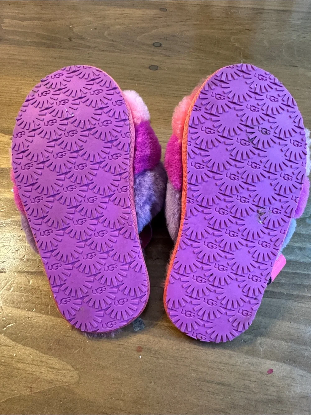UGG Kids Fuzz Stripe Slide - Pink & Purple